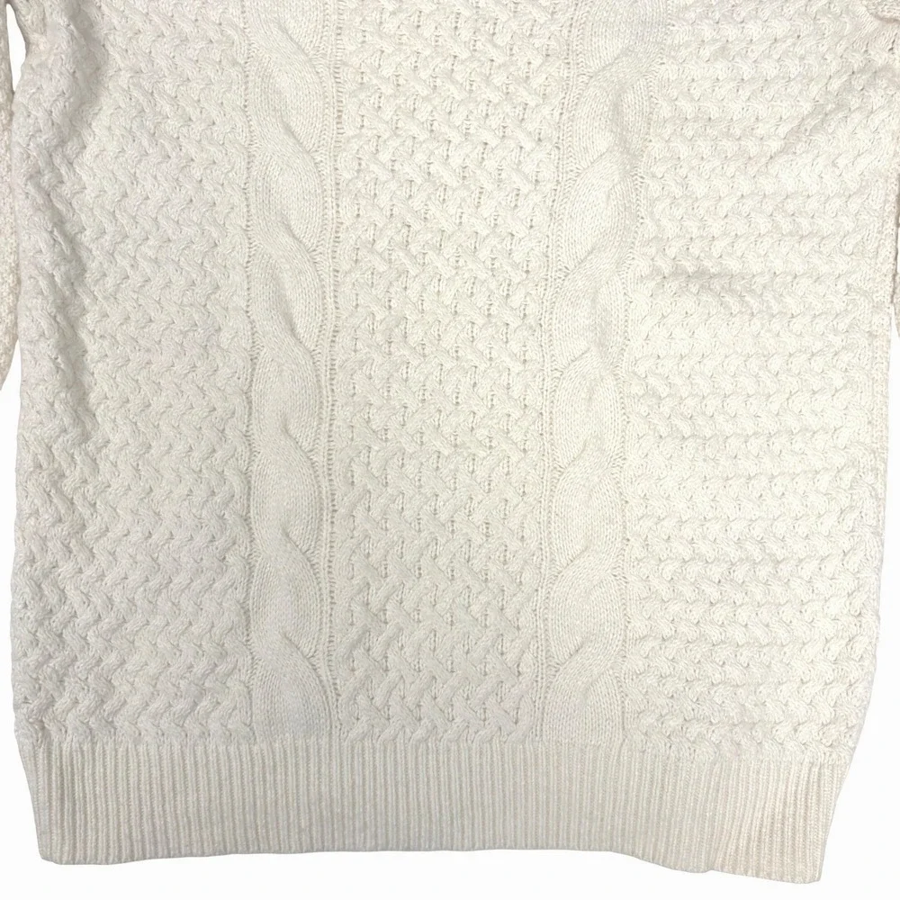 LOFT Cable Knit Sweater Cream Wool Rabbit Hair Blend Womens M 3/4 Length Sleeve